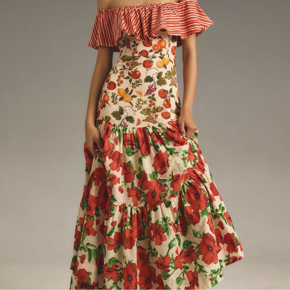 Maeve Off the Shoulder Mixed Print Dress